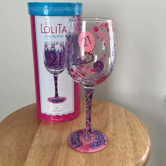Lolita Wine Glass 15 oz Hand Painted 21st Birthday Party Gift Celebrate Girly - Picture 2 of 7